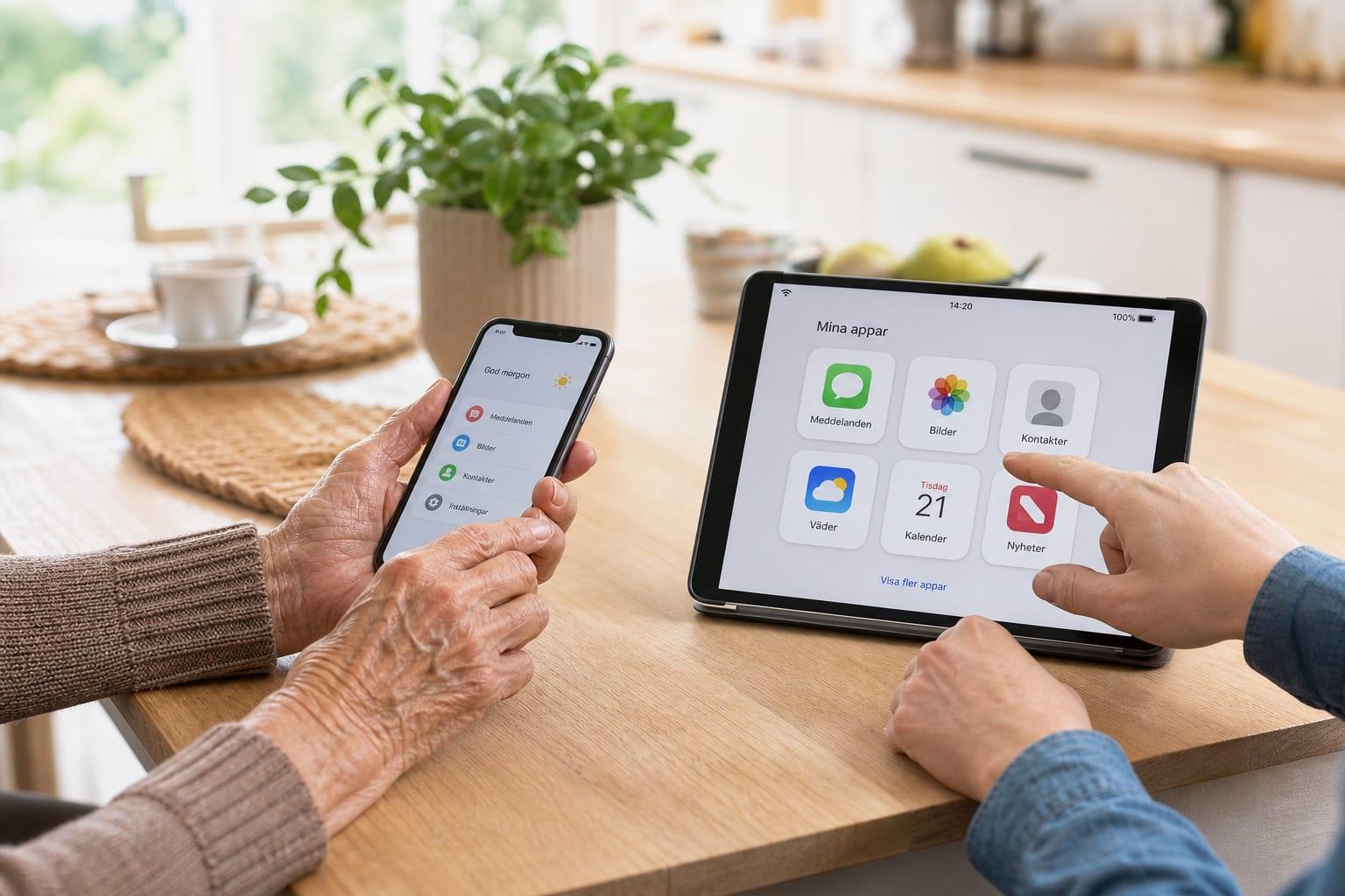 MR Support hjælper med smartphone og tablet hjemme hos kunden